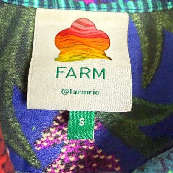 Farm Rio Sunset Tapestry Print Blouse Womens Small Blue Floral Long Sleeve Shirt - Picture 10 of 12